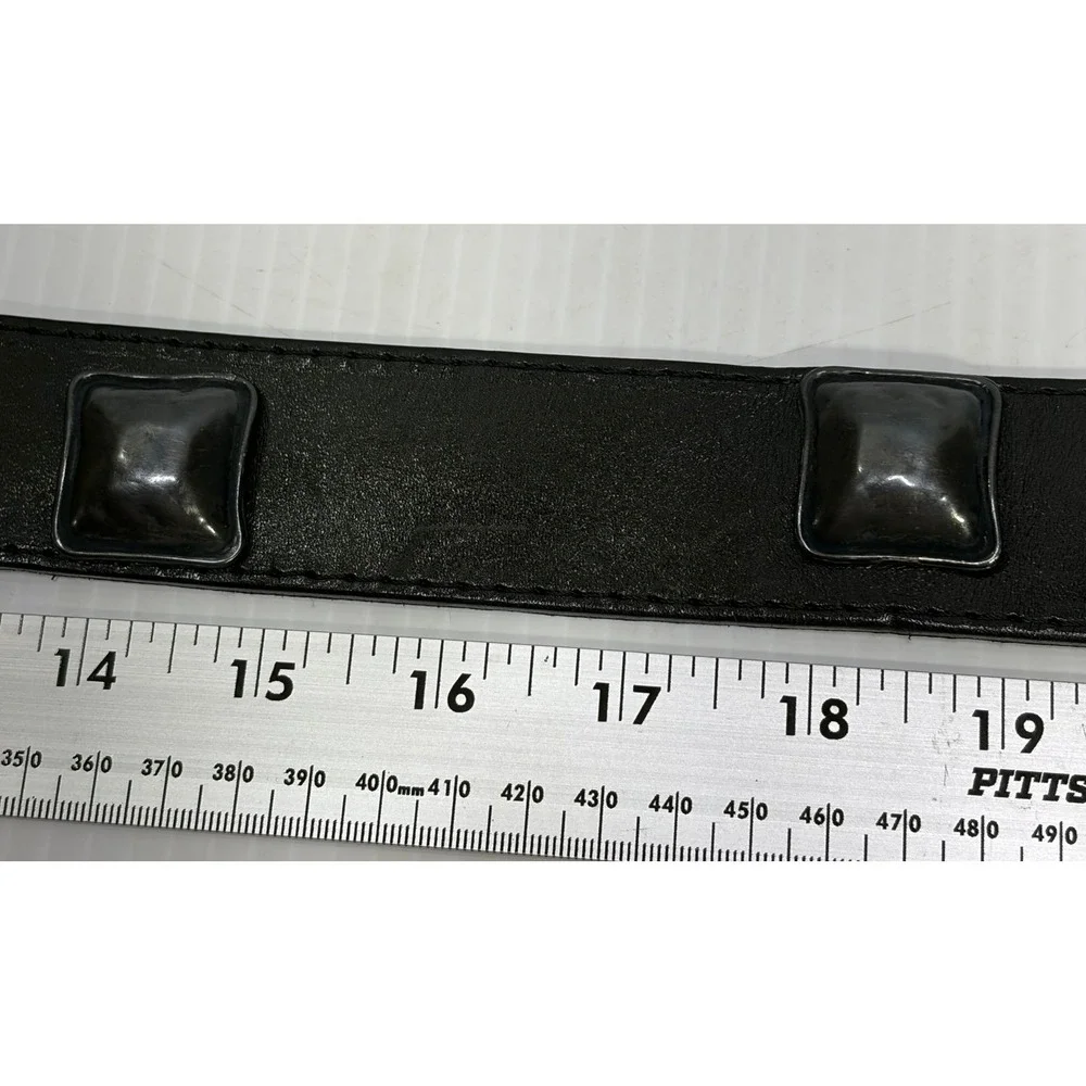 VTG Sunbelt Rosner Black Leather Y2K Western Studded Belt Gunmetal Buckle 36x1.5